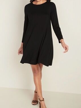Old Navy Mini Swing Dress Black Knit Long Sleeve Soft Relaxed Women M New Casual